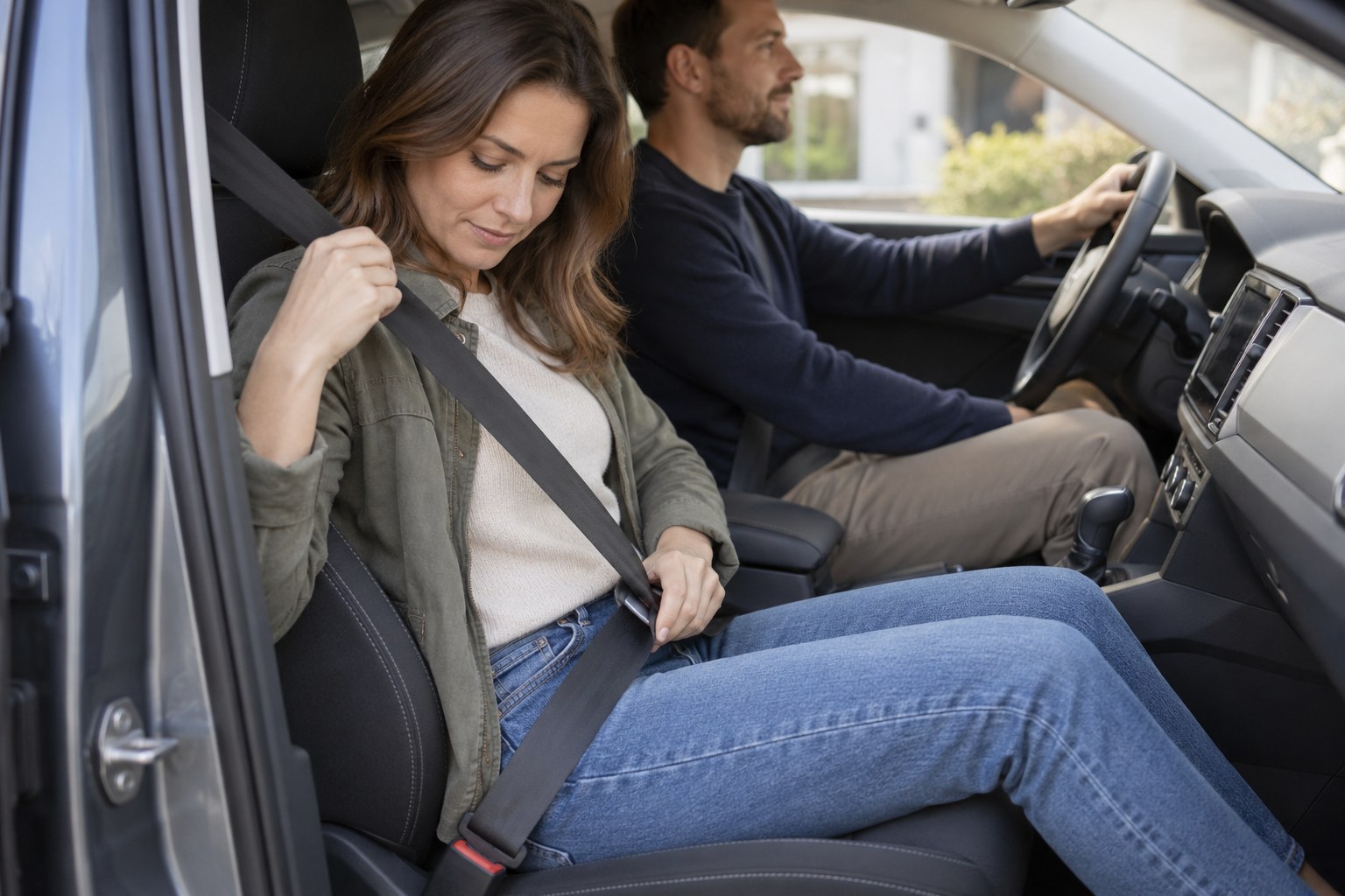 Insassenunfallversicherung: Beifahrerin legt im Auto den Sicherheitsgurt an