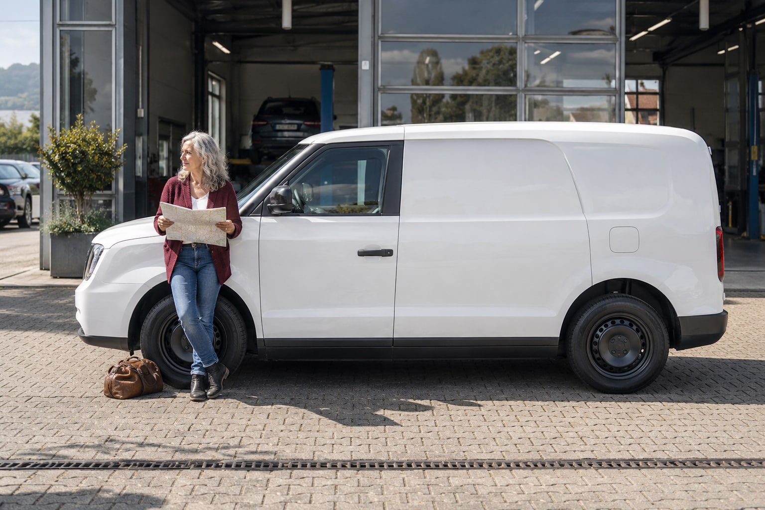 LEVC VN5 Versicherung: Transporteraufbau, feste Einrichtung und Liefergut korrekt voneinander trennen. LEVC VN5: weißer Lieferwagen vor einem Gewerbegebäude