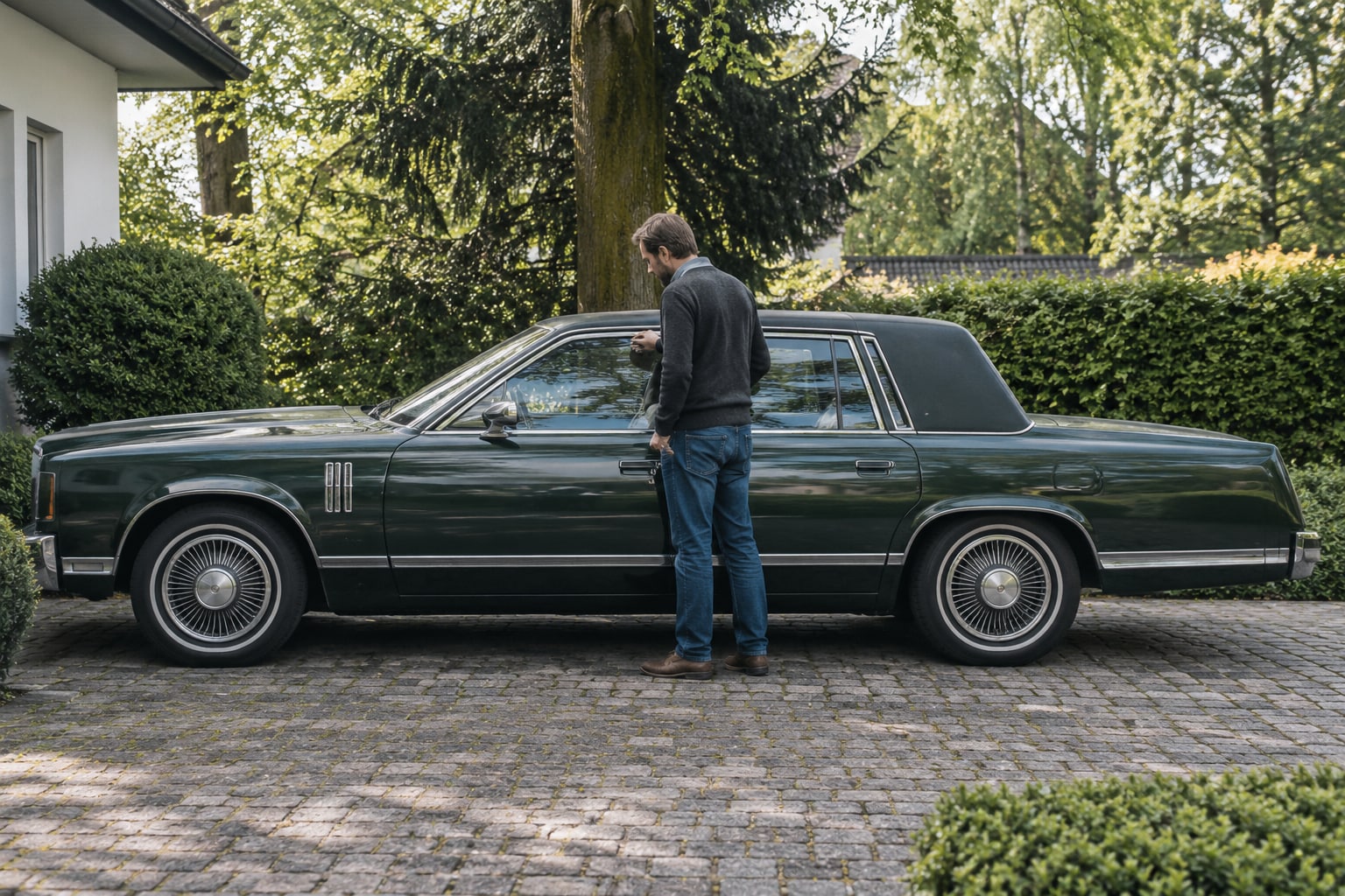 Grüne klassische Limousine auf einer Einfahrt: Lincoln Continental Autoversicherung