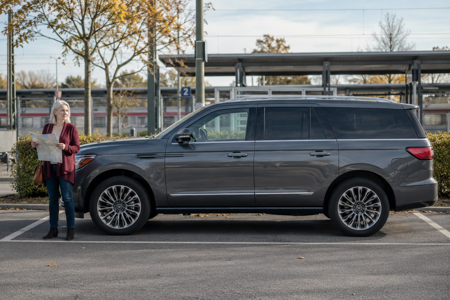 Lincoln Kfz-Versicherung: US-Modelljahr, Importidentität und individuelle Ausführung korrekt bestimmen. Grauer langer SUV an einem überdachten Parkplatz: Lincoln Autoversicherung